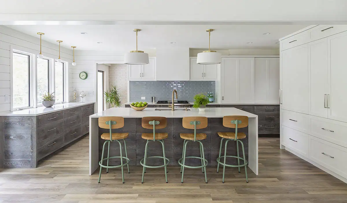 Modern white kitchen with reclaimed white oak cabinets