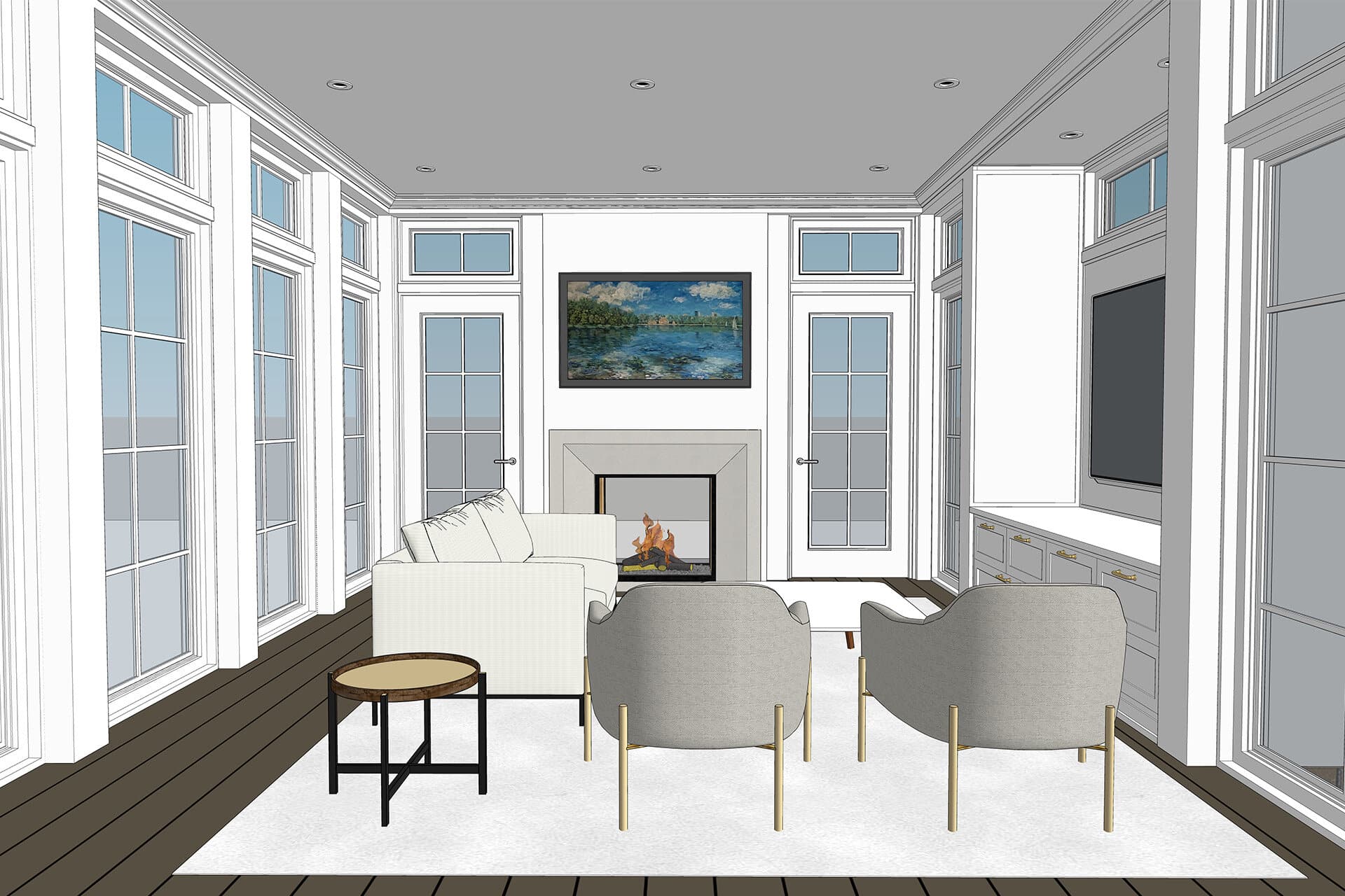 Fireplace Rendering for Sculptural Limestore