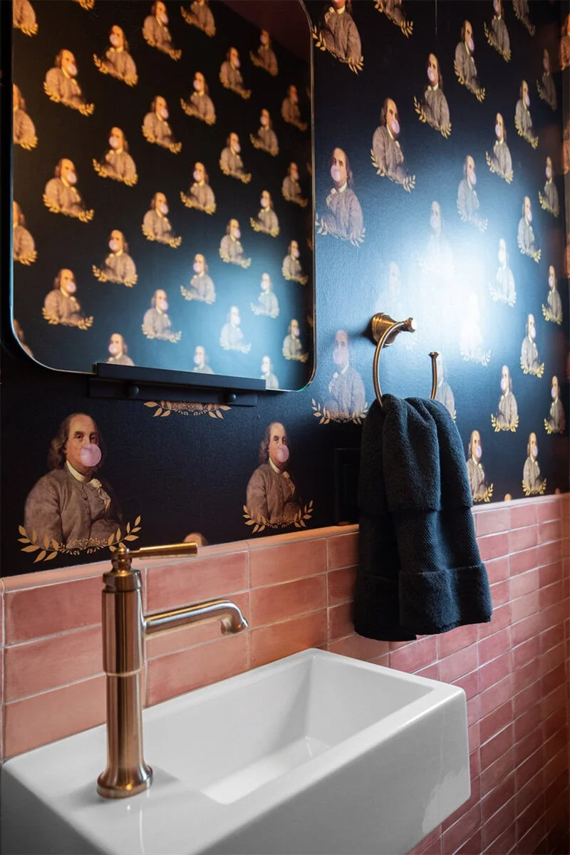 Pink Tile in Powder Room